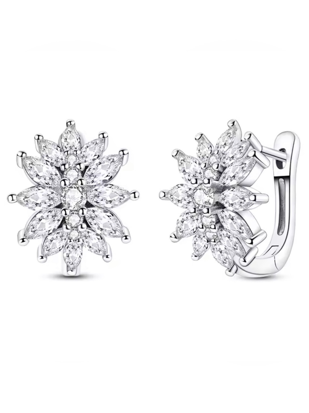 Radiant Silver Floral Halo Stud Earrings in Clear Crystal